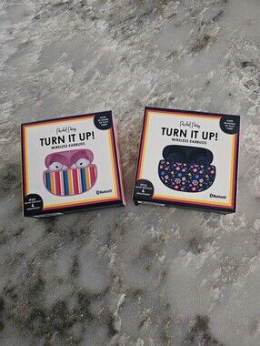 Lot of 2 Packed Party Turn It Up Wireless Bluetooth Earbuds Floral Stripe New